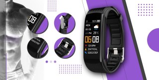 Smartwatch GIEWONT Czarno Fioletowy 2 Paski GW200-3