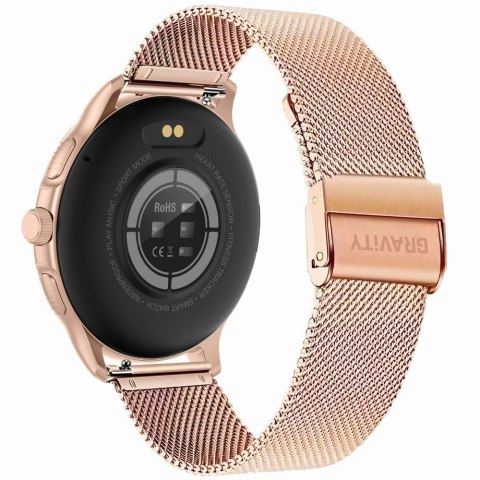 Smartwatch Damski GRAVITY GT12-4 Czarny Pasek Silikonowy + Bransoleta Różowe Złoto