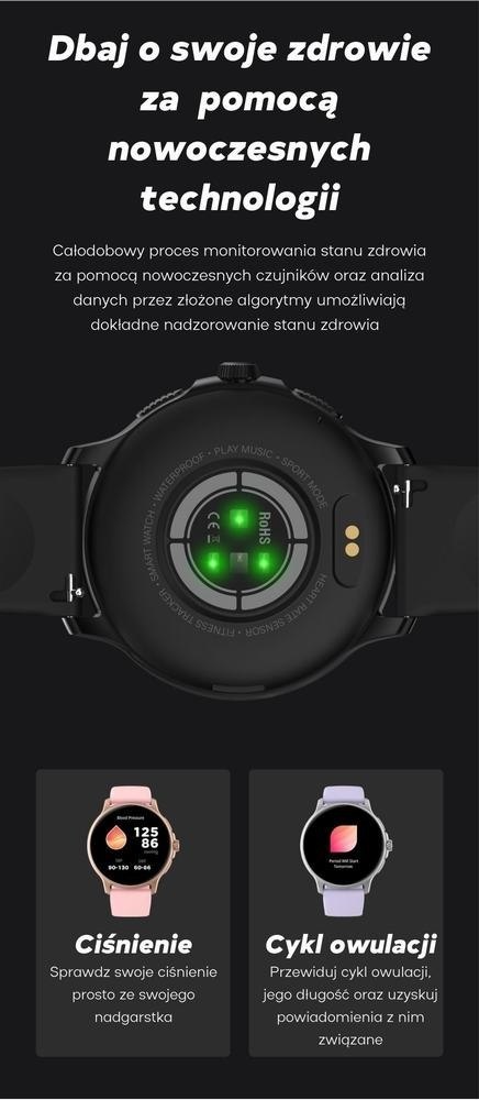 Smartwatch Damski GRAVITY GT12-5 Szary Pasek Silikonowy + Bransoleta Różowe Złoto