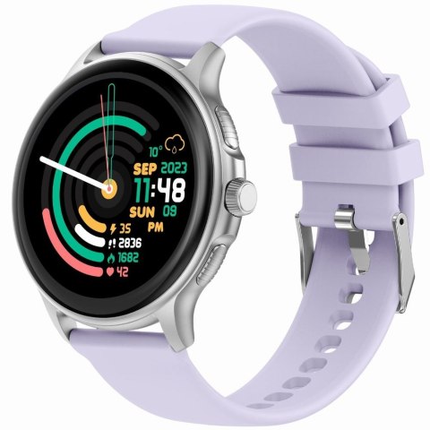 Smartwatch Damski GRAVITY GT12-6 Fioletowy Pasek Silikonowy + Srebrna Bransoleta