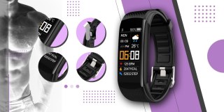 Smartwatch GIEWONT Czarno Jasnofioletowy 2 Paski GW200-8